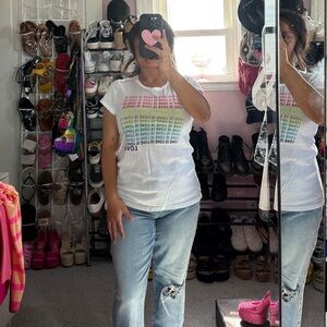 Express White Tee with Multicolor Love Print